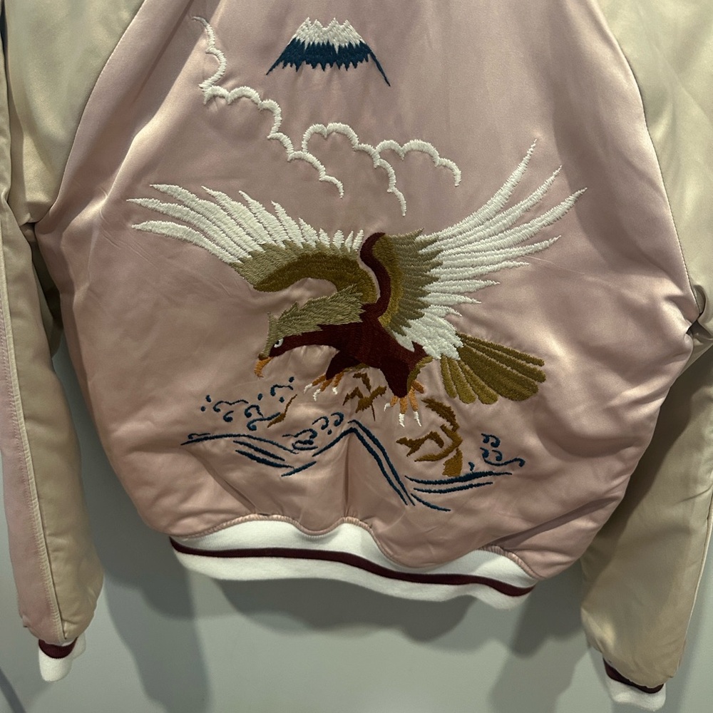 TNA Pink and Cream Embroidered Bomber Jacket